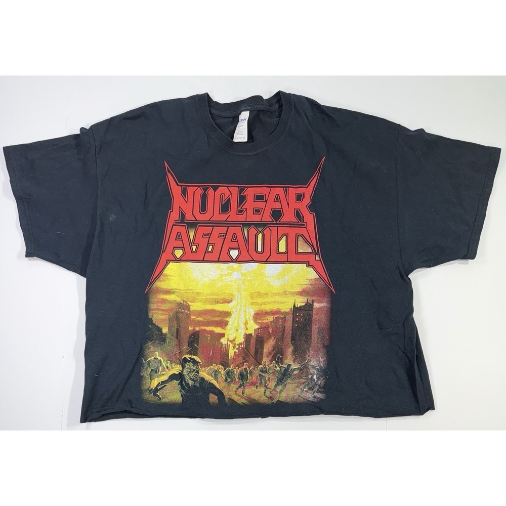 Vintage 90s Nuclear Assault Cropped Thrash Metal Band T Shirt Black 2XL